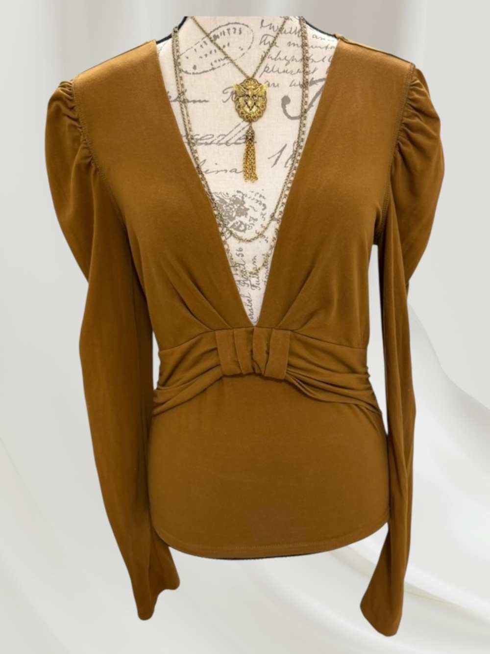 FREE PEOPLE Popover Long Sleeve Top Deep V Neck Pretty Auburn M Excel. cond.